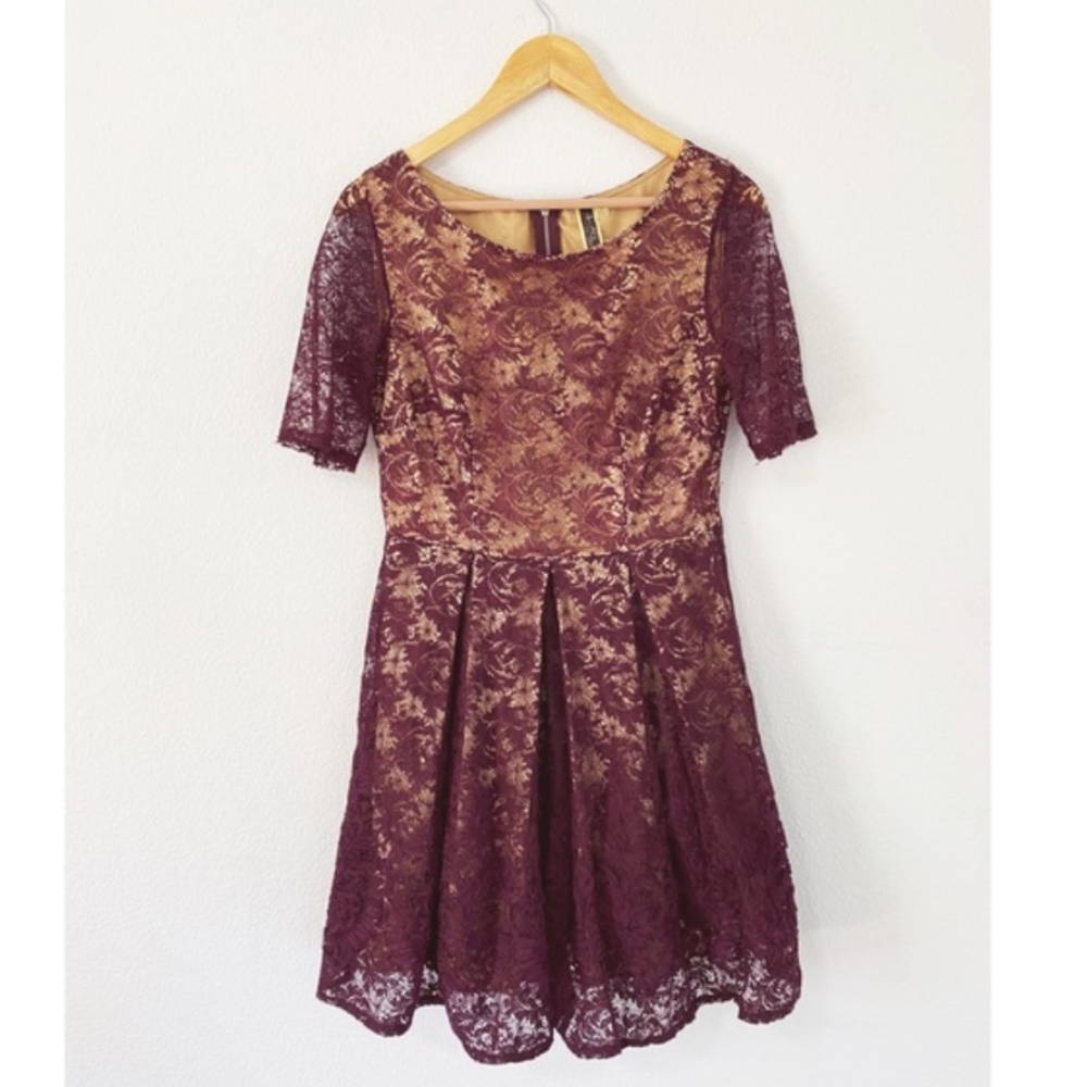 Julian Taylor Formal Lace A-Line Dress Purple 6